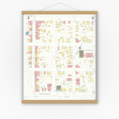 Old map wall art mockup — magnetic wood frame on white wall — Sanborn Fire Insurance Map from New Richmond, Clermont County, Ohio (1933), Sheet #0002