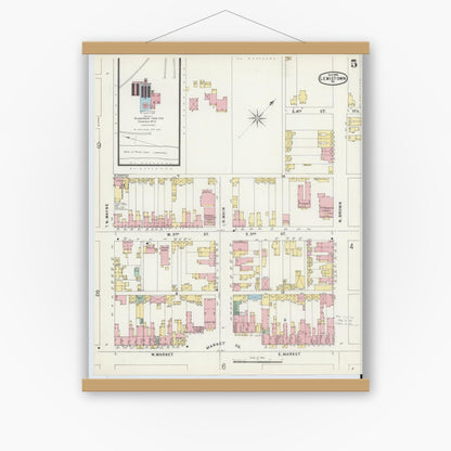 Old map wall art mockup — magnetic wood frame on white wall — Sanborn Fire Insurance Map from Lewistown, Mifflin County, Pennsylvania (1896), Sheet #0005