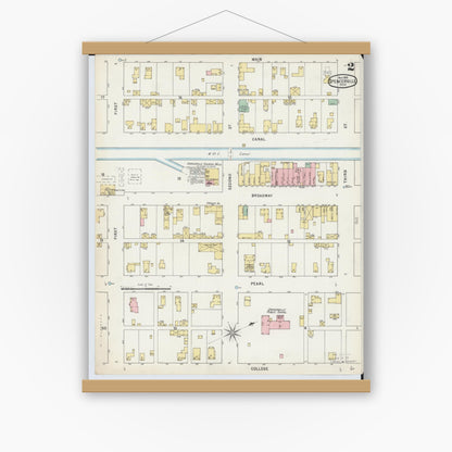 Old map wall art mockup — magnetic wood frame on white wall — Sanborn Fire Insurance Map from Spencerville, Allen County, Ohio (1895), Sheet #0002