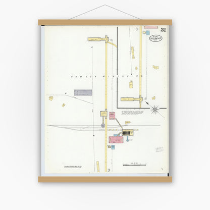 Old map wall art mockup — magnetic wood frame on white wall — Sanborn Fire Insurance Map from Red Jacket, Houghton County, Michigan (1908), Sheet #0031