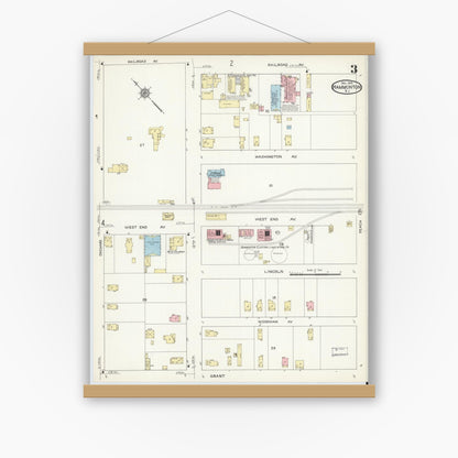 Old map wall art mockup — magnetic wood frame on white wall — Sanborn Fire Insurance Map from Hammonton, Atlantic County, New Jersey (1914), Sheet #0003