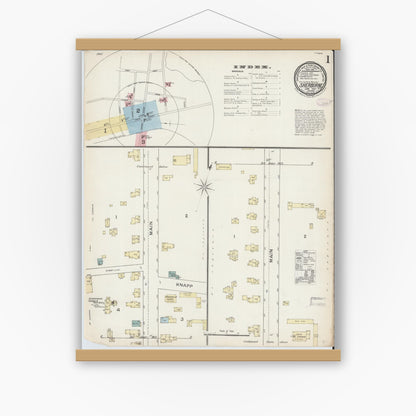 Old map wall art mockup — magnetic wood frame on white wall — Sanborn Fire Insurance Map from Sherburne, Chenango County, New York (1887), Sheet #0001