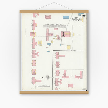 Old map wall art mockup — magnetic wood frame on white wall — Sanborn Fire Insurance Map from Logansport, Cass County, Indiana (1906), Sheet #0027