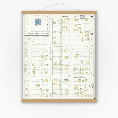 Old map wall art mockup — magnetic wood frame on white wall — Sanborn Fire Insurance Map from Bayfield, Bayfield County, Wisconsin (1911) - Complete Map Set