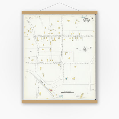 Old map wall art mockup — magnetic wood frame on white wall — Sanborn Fire Insurance Map from Glen Cove, Nassau County, New York (1908), Sheet #0017