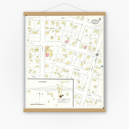 Old map wall art mockup — magnetic wood frame on white wall — Sanborn Fire Insurance Map from Colfax, Jasper County, Iowa (1911), Sheet #0003