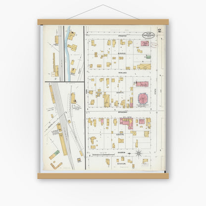 Old map wall art mockup — magnetic wood frame on white wall — Sanborn Fire Insurance Map from Cassopolis, Cass County, Michigan (1899), Sheet #0002
