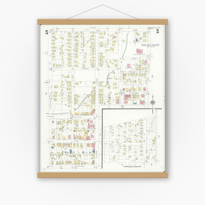 Old map wall art mockup — magnetic wood frame on white wall — Sanborn Fire Insurance Map from Wilmington, Clinton County, Ohio (1933), Sheet #0005