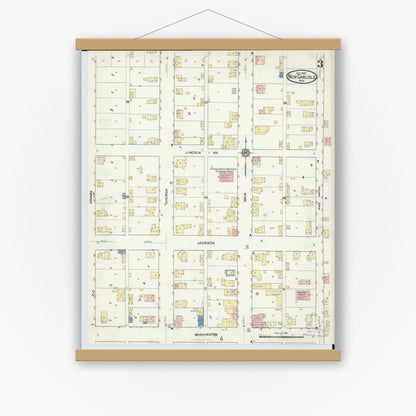 Old map wall art mockup — magnetic wood frame on white wall — Sanborn Fire Insurance Map from New Carlisle, Clarke County, Ohio (1916), Sheet #0003