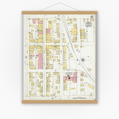Old map wall art mockup — magnetic wood frame on white wall — Sanborn Fire Insurance Map from Tampa, Hillsborough County, Florida (1899), Sheet #0017