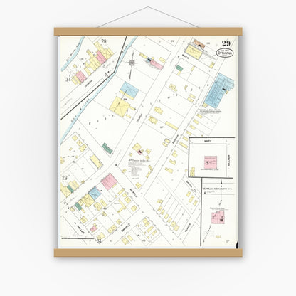 Old map wall art mockup — magnetic wood frame on white wall — Sanborn Fire Insurance Map from Ottumwa, Wapello County, Iowa (1909), Sheet #0029