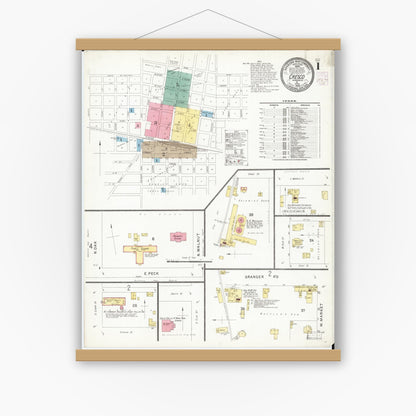 Old map wall art mockup — magnetic wood frame on white wall — Sanborn Fire Insurance Map from Cresco, Howard County, Iowa (1902) â€” Complete Set