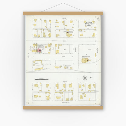 Old map wall art mockup — magnetic wood frame on white wall — Sanborn Fire Insurance Map from Bryan, Brazos County, Texas (1906), Sheet #0006