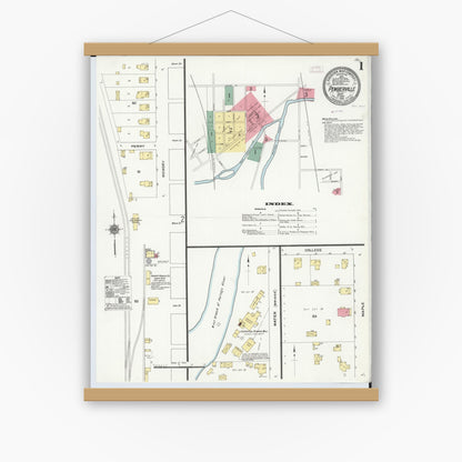 Old map wall art mockup — magnetic wood frame on white wall — Sanborn Fire Insurance Map from Pemberville, Wood County, Ohio (1910) - Complete Map Set