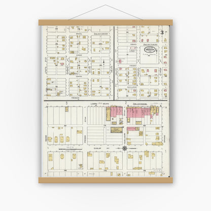 Old map wall art mockup — magnetic wood frame on white wall — Sanborn Fire Insurance Map from Mission, Hidalgo County, Texas (1919), Sheet #0003