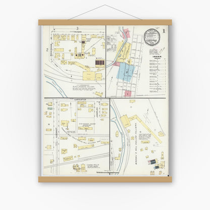 Old map wall art mockup — magnetic wood frame on white wall — Sanborn Fire Insurance Map from Luzerne, Luzerne County, Pennsylvania (1896), Sheet #0001