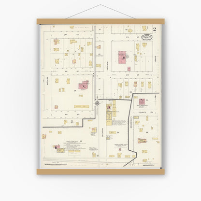 Old map wall art mockup — magnetic wood frame on white wall — Sanborn Fire Insurance Map from Cokato, Wright County, Minnesota (1917), Sheet #0002