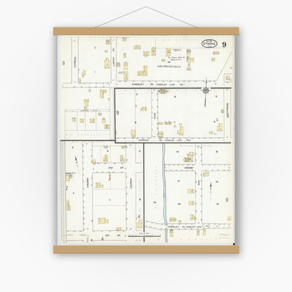 Old map wall art mockup — magnetic wood frame on white wall — Sanborn Fire Insurance Map from Starke, Bradford County, Florida (1912), Sheet #0009