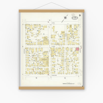 Old map wall art mockup — magnetic wood frame on white wall — Sanborn Fire Insurance Map from Key West, Monroe County, Florida (1912), Sheet #0009