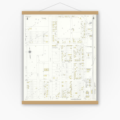Old map wall art mockup — magnetic wood frame on white wall — Sanborn Fire Insurance Map from Refugio, Refugio County, Texas (1935), Sheet #0004