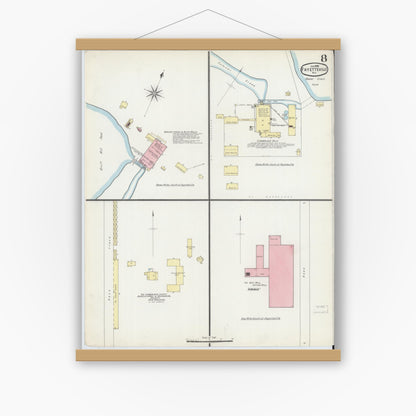 Old map wall art mockup — magnetic wood frame on white wall — Sanborn Fire Insurance Map from Fayetteville, Cumberland County, North Carolina (1896), Sheet #0008