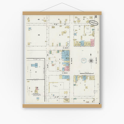 Old map wall art mockup — magnetic wood frame on white wall — Sanborn Fire Insurance Map from Comanche, Comanche County, Texas (1891), Sheet #0002