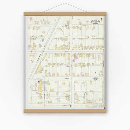 Old map wall art mockup — magnetic wood frame on white wall — Sanborn Fire Insurance Map from Crestline, Crawford County, Ohio (1896), Sheet #0007