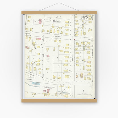 Old map wall art mockup — magnetic wood frame on white wall — Sanborn Fire Insurance Map from Ionia, Ionia County, Michigan (1914), Sheet #0009