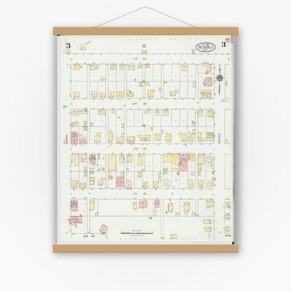 Old map wall art mockup — magnetic wood frame on white wall — Sanborn Fire Insurance Map from Beverly, Washington County, Ohio (1924), Sheet #0003