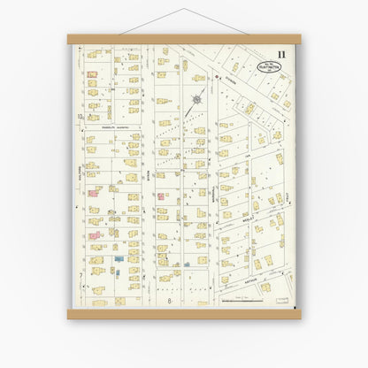 Old map wall art mockup — magnetic wood frame on white wall — Sanborn Fire Insurance Map from Huntington, Huntington County, Indiana (1912), Sheet #0011