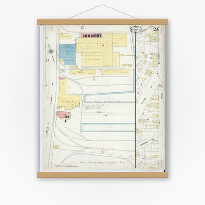 Old map wall art mockup — magnetic wood frame on white wall — Sanborn Fire Insurance Map from Wyandotte, Wayne County, Michigan (1912), Sheet #0024
