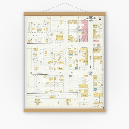 Old map wall art mockup — magnetic wood frame on white wall — Sanborn Fire Insurance Map from Red Lake Falls, Red Lake County, Minnesota (1904), Sheet #0002