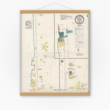 Old map wall art mockup — magnetic wood frame on white wall — Sanborn Fire Insurance Map from Lahaina, Maui County, Hawaii (1914) - Complete Map Set