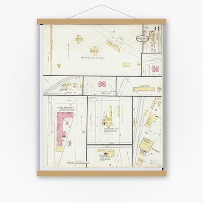 Old map wall art mockup — magnetic wood frame on white wall — Sanborn Fire Insurance Map from Fostoria, Seneca, Hancock, And Wood Counties, Ohio (1896), Sheet #0011