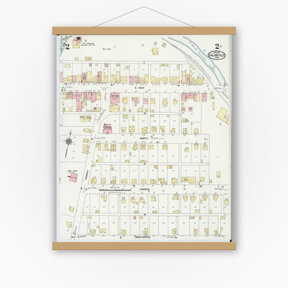 Old map wall art mockup — magnetic wood frame on white wall — Sanborn Fire Insurance Map from Salineville, Columbiana County, Ohio (1924), Sheet #0002