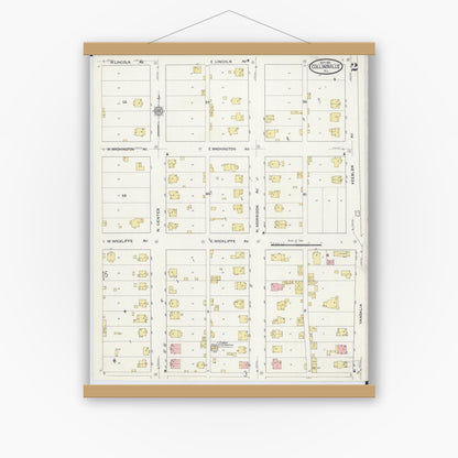 Old map wall art mockup — magnetic wood frame on white wall — Sanborn Fire Insurance Map from Collinsville, Madison County, Illinois (1915), Sheet #0002