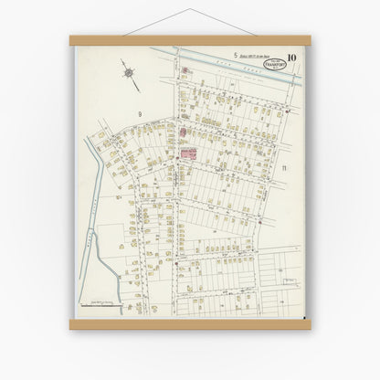 Old map wall art mockup — magnetic wood frame on white wall — Sanborn Fire Insurance Map from Frankfort, Herkimer County, New York (1914), Sheet #0010