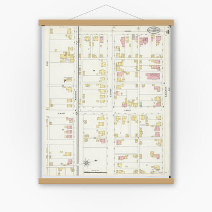 Old map wall art mockup — magnetic wood frame on white wall — Sanborn Fire Insurance Map from Hillsboro, Highland County, Ohio (1898), Sheet #0004