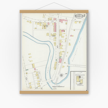 Old map wall art mockup — magnetic wood frame on white wall — Sanborn Fire Insurance Map from Monongahela City, Washington County, Pennsylvania (1895), Sheet #0007