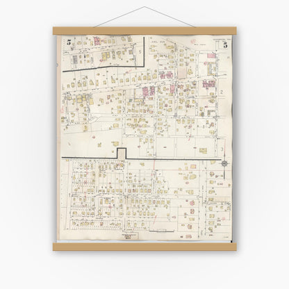 Old map wall art mockup — magnetic wood frame on white wall — Sanborn Fire Insurance Map from Henderson, Rusk County, Texas (1949), Sheet #0005