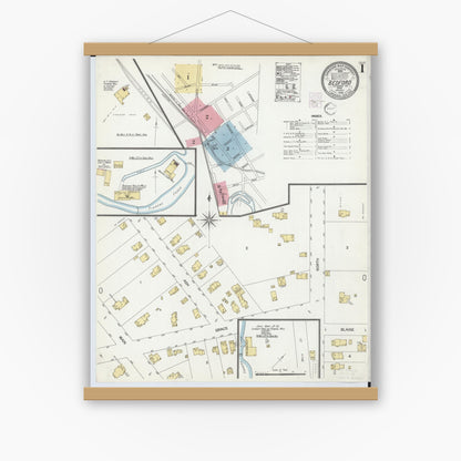 Old map wall art mockup — magnetic wood frame on white wall — Sanborn Fire Insurance Map from Bedford, Cuyahoga County, Ohio (1902), Sheet #0001