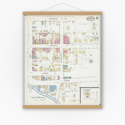Old map wall art mockup — magnetic wood frame on white wall — Sanborn Fire Insurance Map from Naperville, Du Page County, Illinois (1892), Sheet #0002