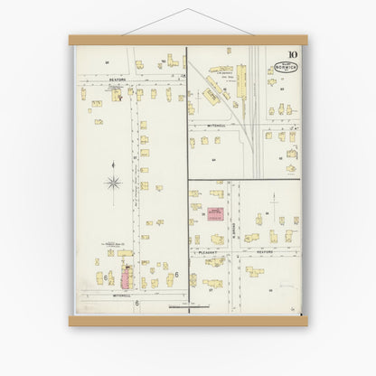 Old map wall art mockup — magnetic wood frame on white wall — Sanborn Fire Insurance Map from Norwich, Chenango County, New York (1897), Sheet #0010