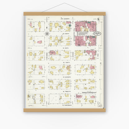 Old map wall art mockup — magnetic wood frame on white wall — Sanborn Fire Insurance Map from Auburn, De Kalb County, Indiana (1907), Sheet #0005