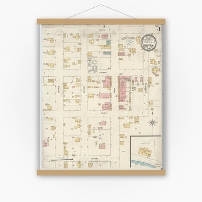 Old map wall art mockup — magnetic wood frame on white wall — Sanborn Fire Insurance Map from Grand View, Spencer County, Indiana (1898) - Complete Map Set