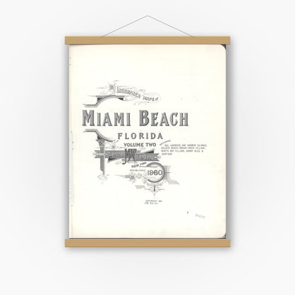 Old map wall art mockup — magnetic wood frame on white wall — Sanborn Fire Insurance Map from Miami Beach, Dade County, Florida (1960), Sheet #0001