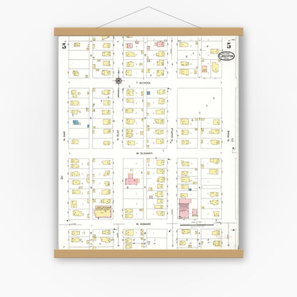 Old map wall art mockup — magnetic wood frame on white wall — Sanborn Fire Insurance Map from Creston, Union County, Iowa (1923), Sheet #0005
