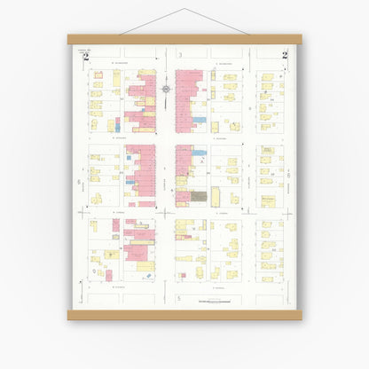 Old map wall art mockup — magnetic wood frame on white wall — Sanborn Fire Insurance Map from Tomah, Monroe County, Wisconsin (1937), Sheet #0002