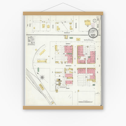 Old map wall art mockup — magnetic wood frame on white wall — Sanborn Fire Insurance Map from Hearne, Robertson County, Texas (1901), Sheet #0001