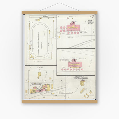 Old map wall art mockup — magnetic wood frame on white wall — Sanborn Fire Insurance Map from Macomb, Mcdonough County, Illinois (1898), Sheet #0007